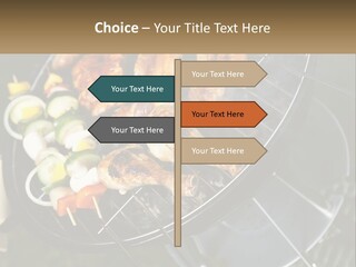 A Bbq Grill With Meat And Vegetables On It PowerPoint Template