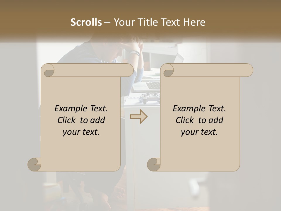 A Man Sitting At A Desk In Front Of A Laptop Computer PowerPoint Template
