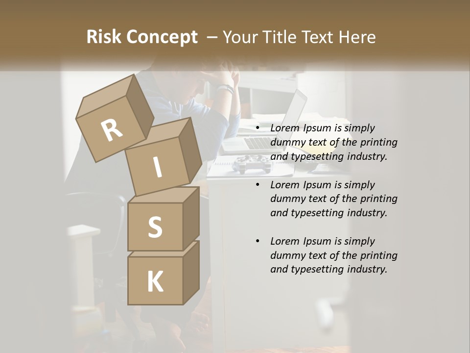 A Man Sitting At A Desk In Front Of A Laptop Computer PowerPoint Template
