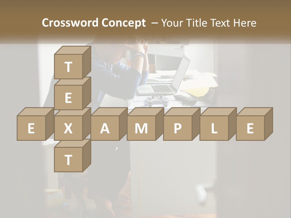 A Man Sitting At A Desk In Front Of A Laptop Computer PowerPoint Template