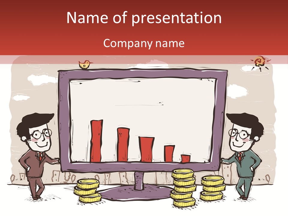 A Cartoon Of Two Men Standing In Front Of A Computer Screen With Stacks Of Coins PowerPoint Template