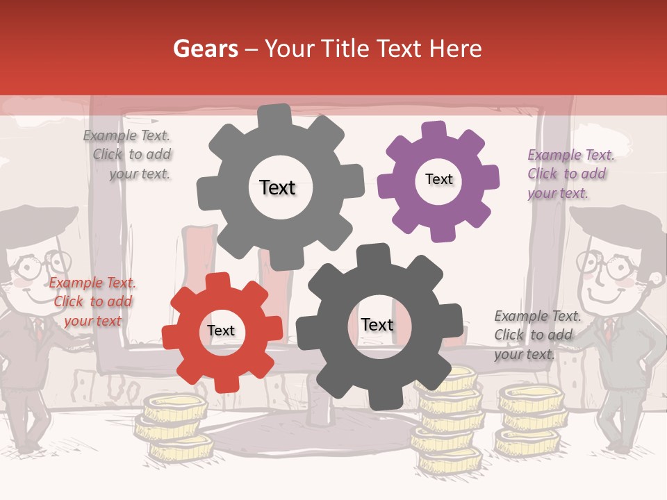 A Cartoon Of Two Men Standing In Front Of A Computer Screen With Stacks Of Coins PowerPoint Template