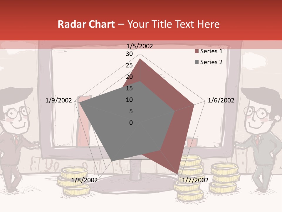 A Cartoon Of Two Men Standing In Front Of A Computer Screen With Stacks Of Coins PowerPoint Template
