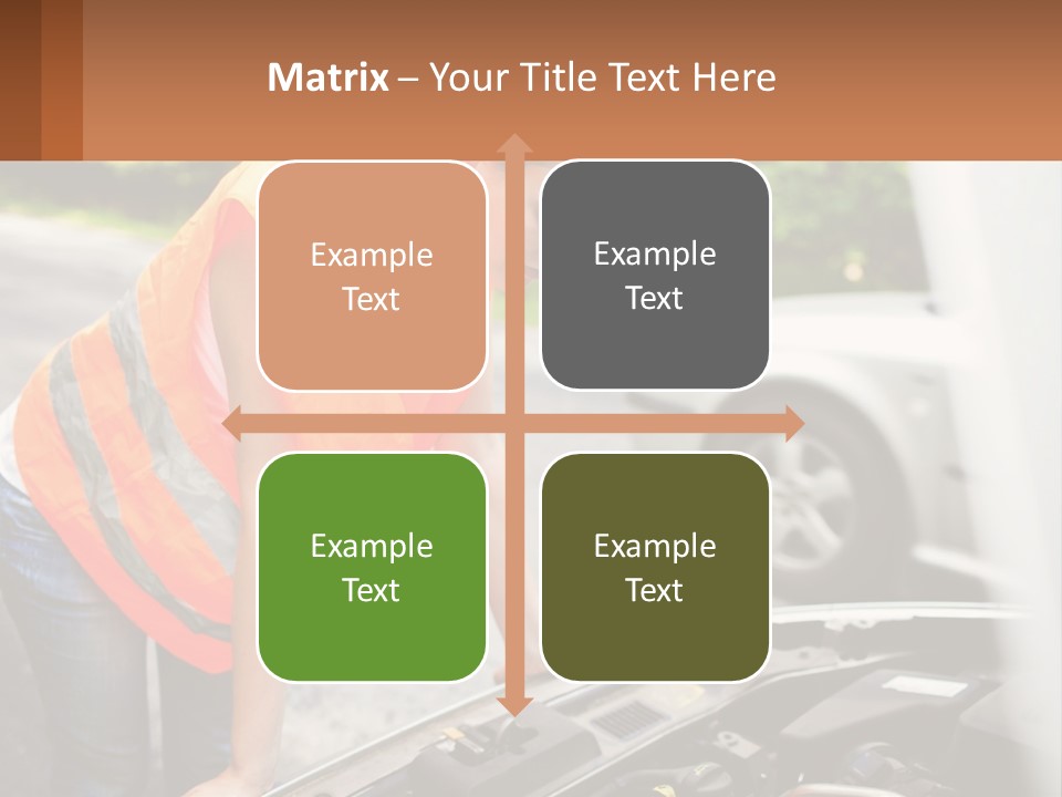 A Woman In An Orange Vest Working On A Car Engine PowerPoint Template
