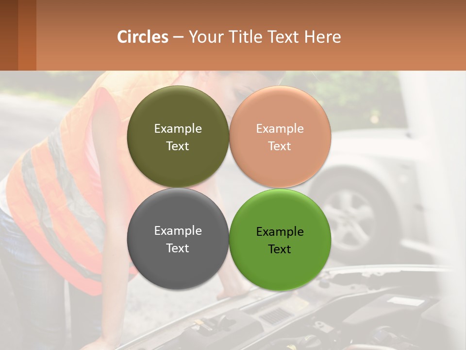 A Woman In An Orange Vest Working On A Car Engine PowerPoint Template