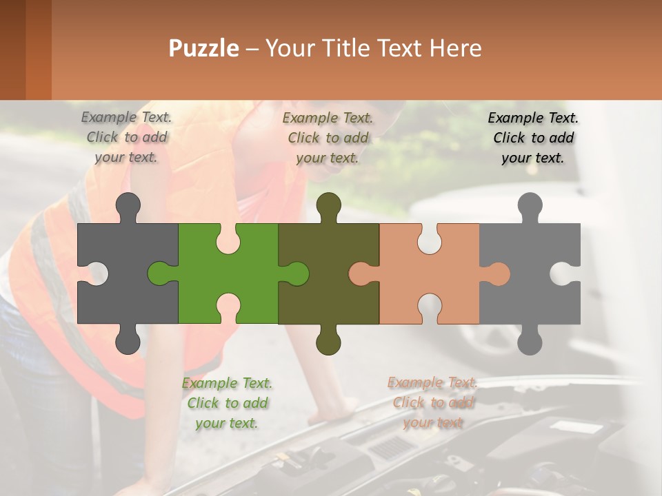 A Woman In An Orange Vest Working On A Car Engine PowerPoint Template