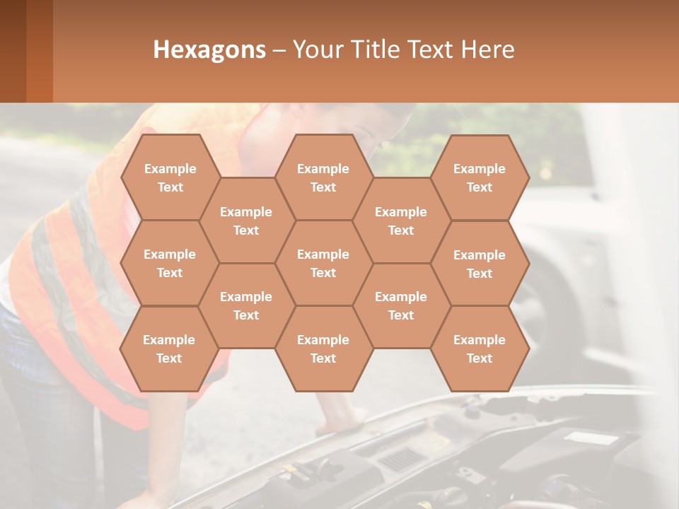 A Woman In An Orange Vest Working On A Car Engine PowerPoint Template
