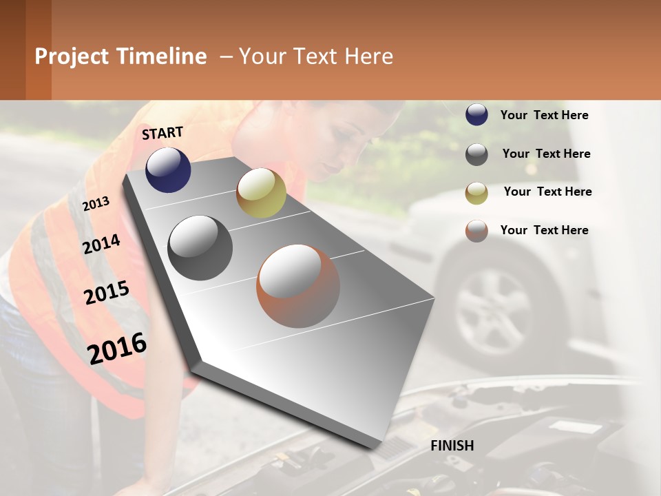 A Woman In An Orange Vest Working On A Car Engine PowerPoint Template
