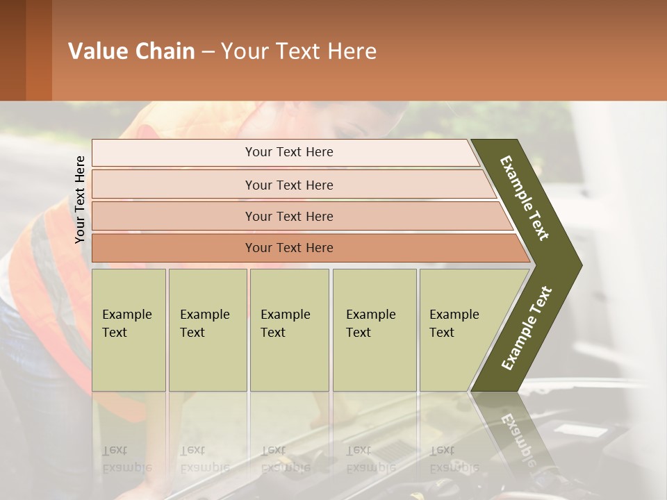 A Woman In An Orange Vest Working On A Car Engine PowerPoint Template