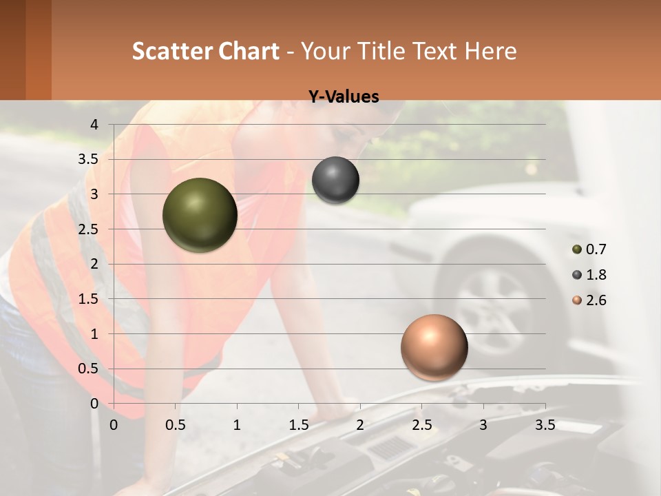 A Woman In An Orange Vest Working On A Car Engine PowerPoint Template