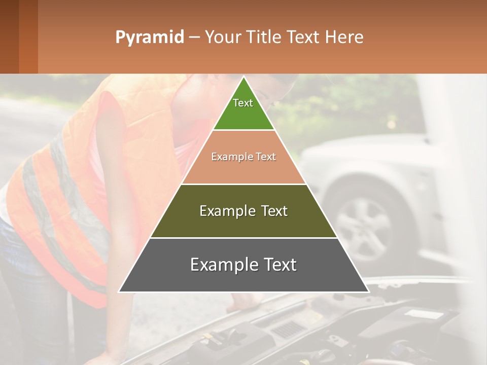 A Woman In An Orange Vest Working On A Car Engine PowerPoint Template