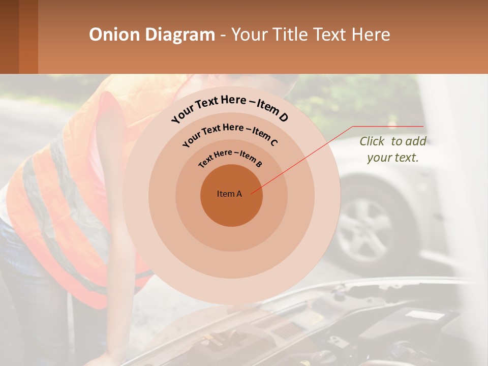A Woman In An Orange Vest Working On A Car Engine PowerPoint Template