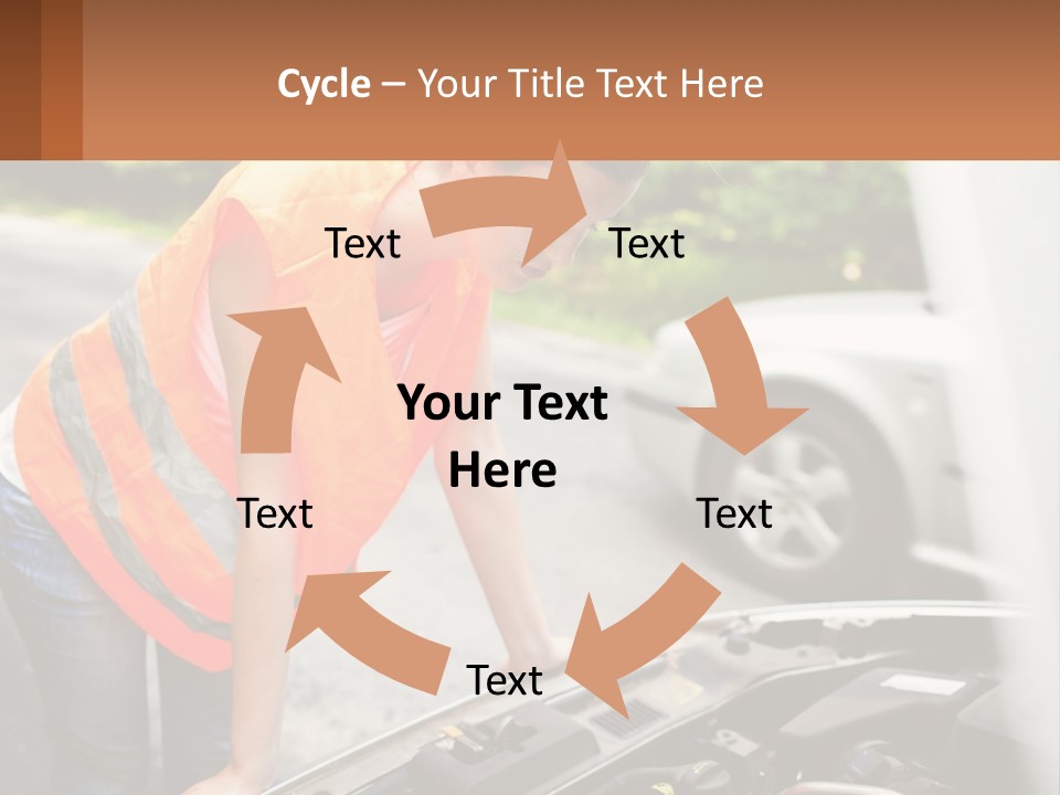 A Woman In An Orange Vest Working On A Car Engine PowerPoint Template