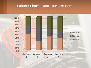 A Woman In An Orange Vest Working On A Car Engine PowerPoint Template