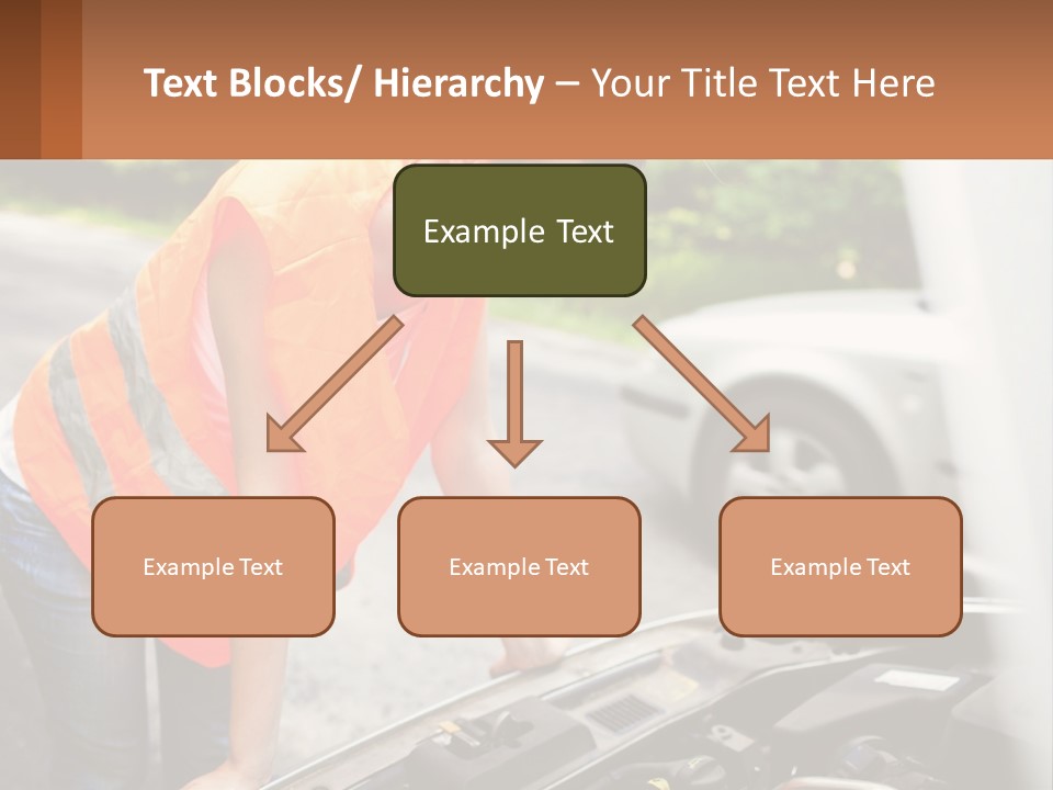A Woman In An Orange Vest Working On A Car Engine PowerPoint Template