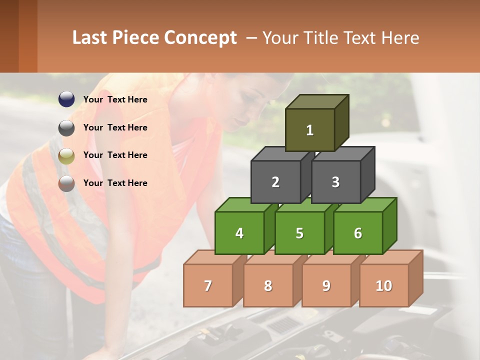 A Woman In An Orange Vest Working On A Car Engine PowerPoint Template