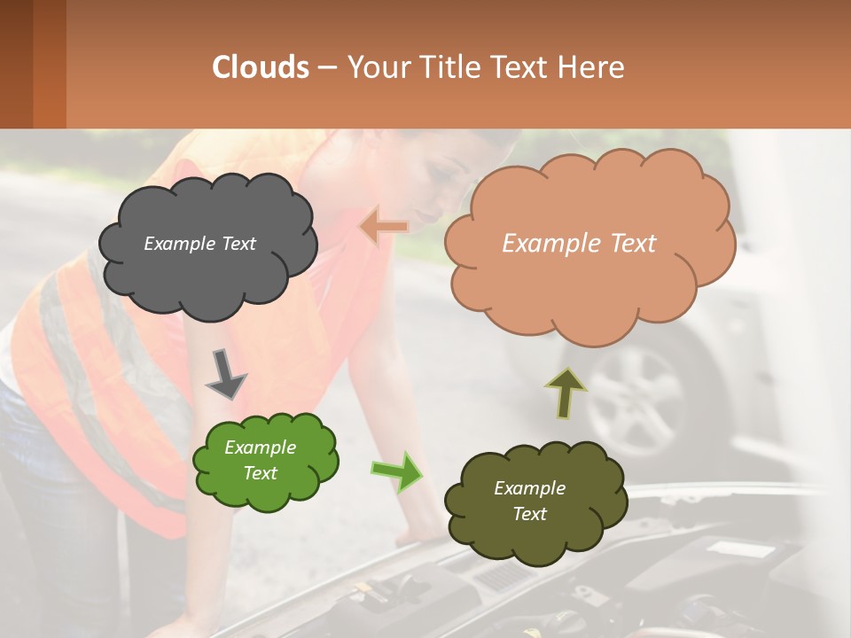 A Woman In An Orange Vest Working On A Car Engine PowerPoint Template