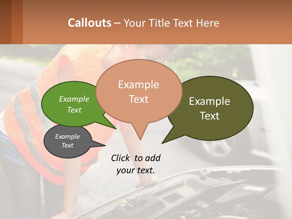 A Woman In An Orange Vest Working On A Car Engine PowerPoint Template