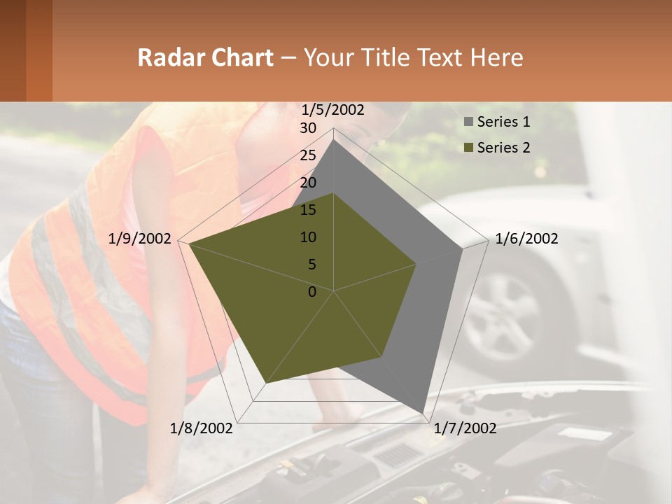 A Woman In An Orange Vest Working On A Car Engine PowerPoint Template