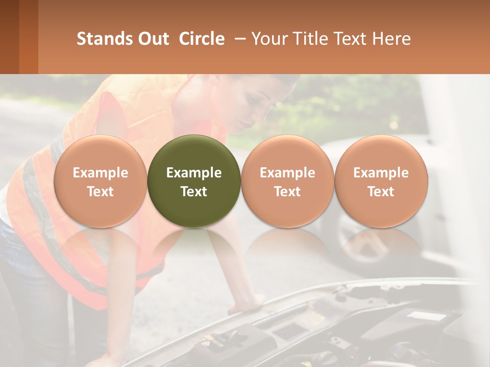 A Woman In An Orange Vest Working On A Car Engine PowerPoint Template