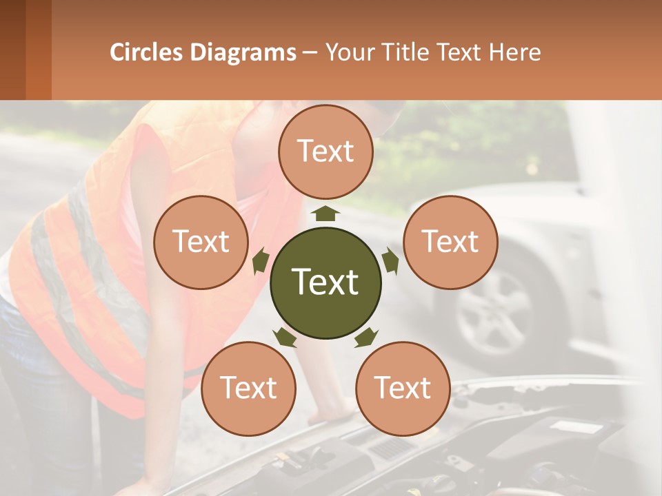 A Woman In An Orange Vest Working On A Car Engine PowerPoint Template