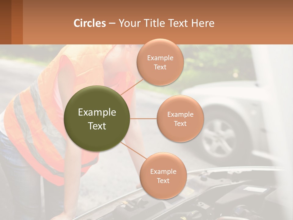 A Woman In An Orange Vest Working On A Car Engine PowerPoint Template