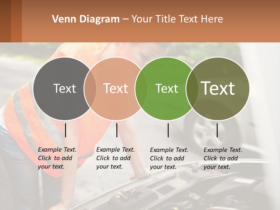A Woman In An Orange Vest Working On A Car Engine PowerPoint Template