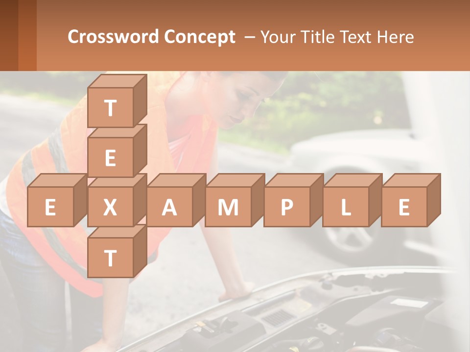 A Woman In An Orange Vest Working On A Car Engine PowerPoint Template