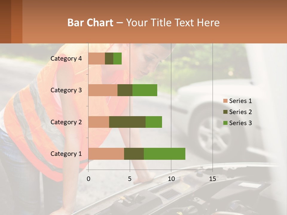 A Woman In An Orange Vest Working On A Car Engine PowerPoint Template