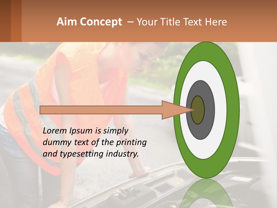 A Woman In An Orange Vest Working On A Car Engine PowerPoint Template