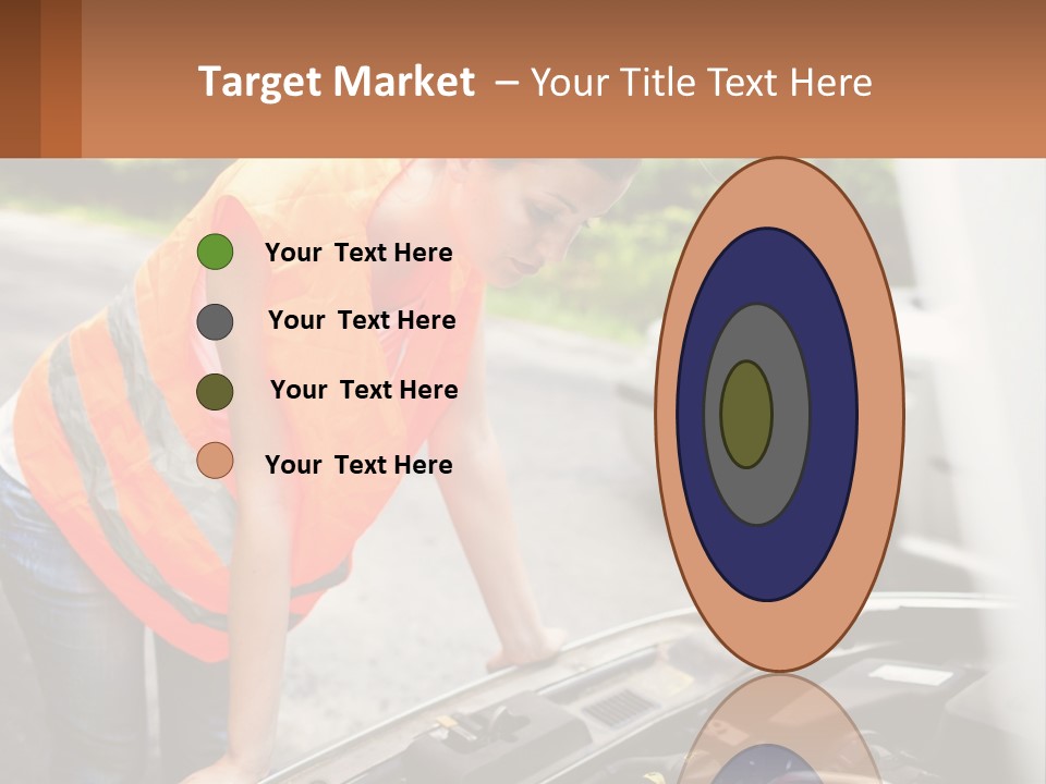 A Woman In An Orange Vest Working On A Car Engine PowerPoint Template