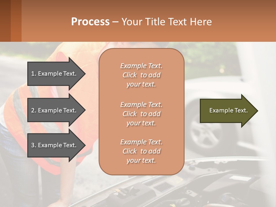 A Woman In An Orange Vest Working On A Car Engine PowerPoint Template