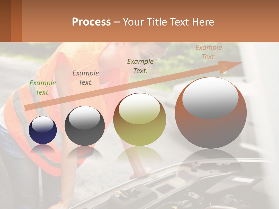 A Woman In An Orange Vest Working On A Car Engine PowerPoint Template