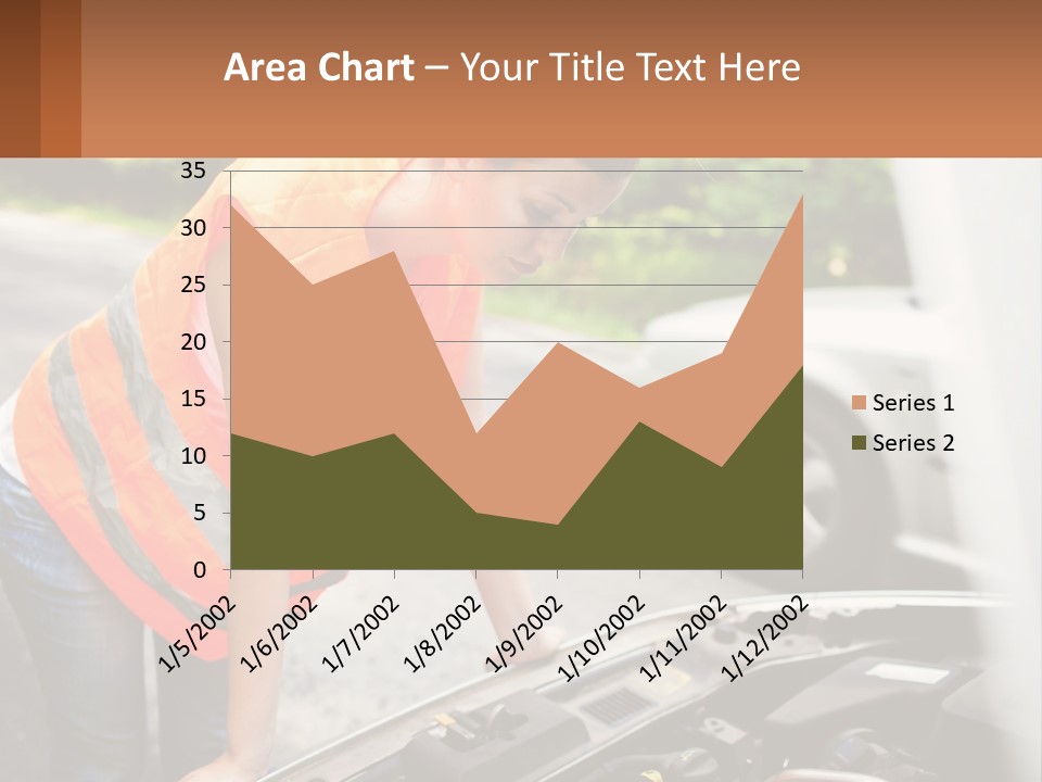 A Woman In An Orange Vest Working On A Car Engine PowerPoint Template