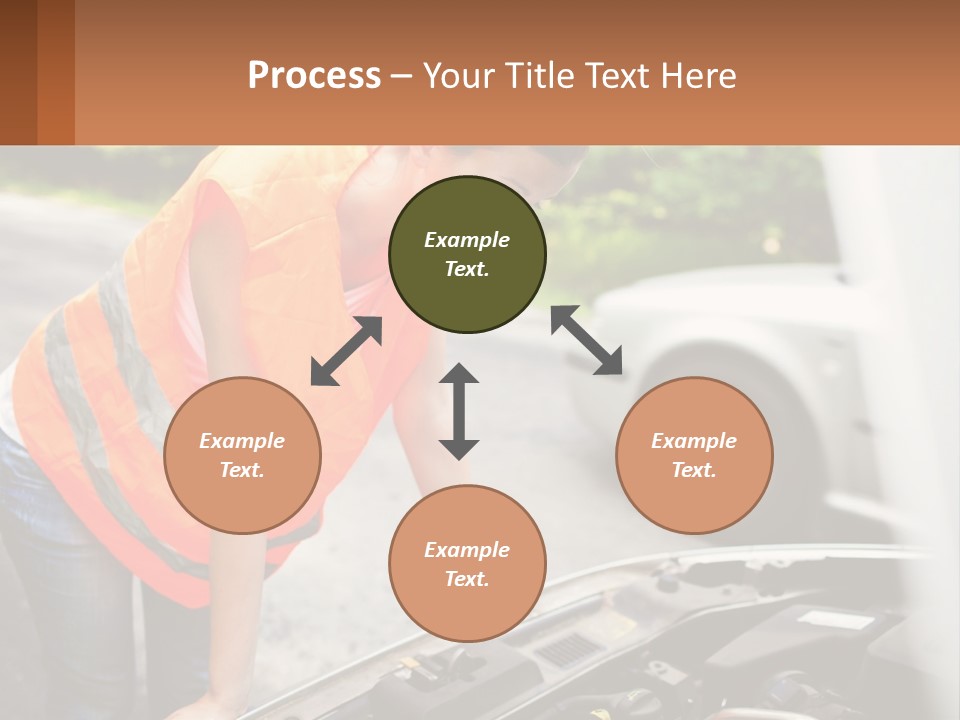 A Woman In An Orange Vest Working On A Car Engine PowerPoint Template