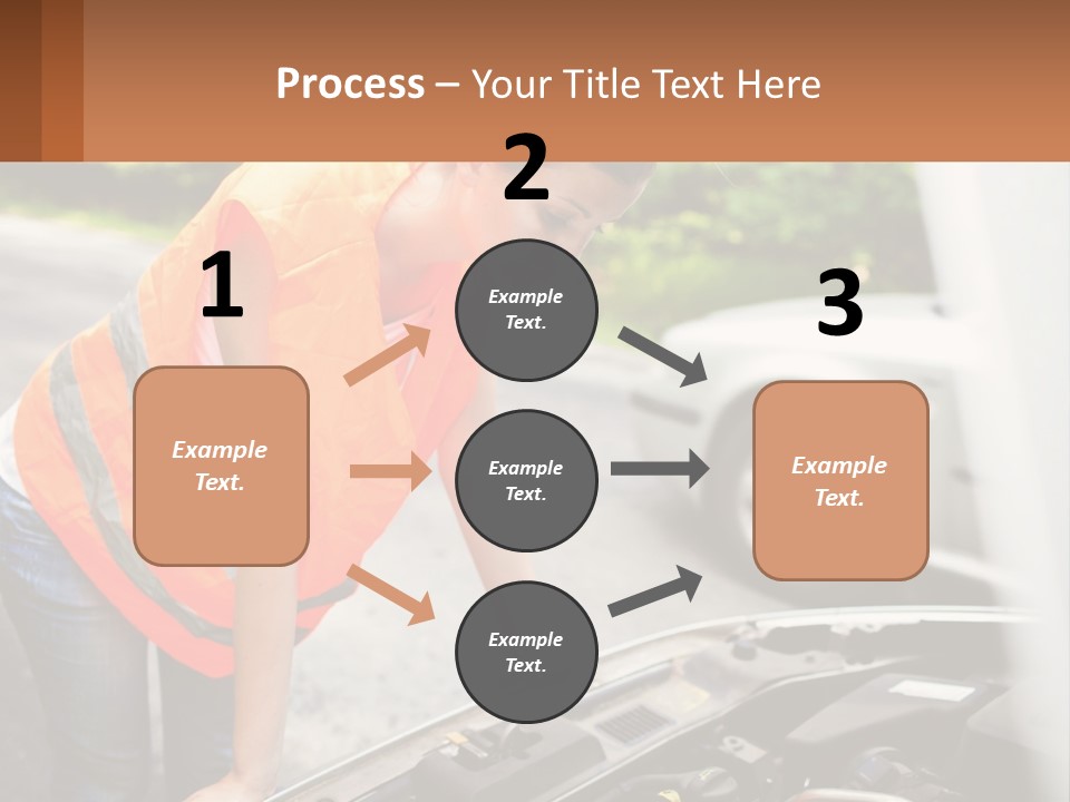 A Woman In An Orange Vest Working On A Car Engine PowerPoint Template
