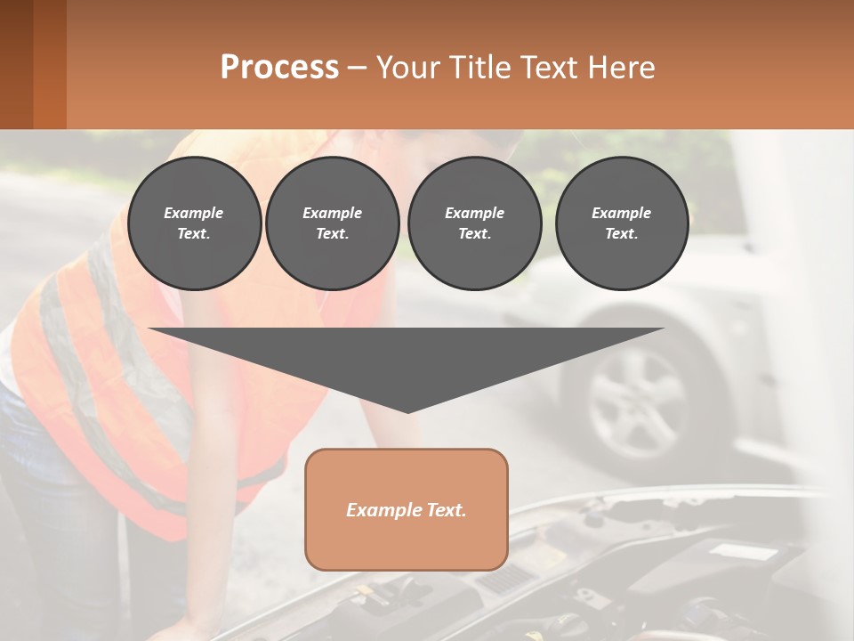 A Woman In An Orange Vest Working On A Car Engine PowerPoint Template