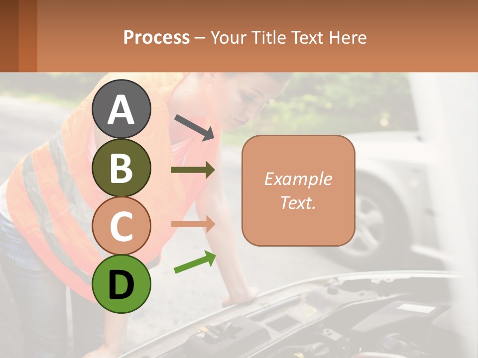 A Woman In An Orange Vest Working On A Car Engine PowerPoint Template