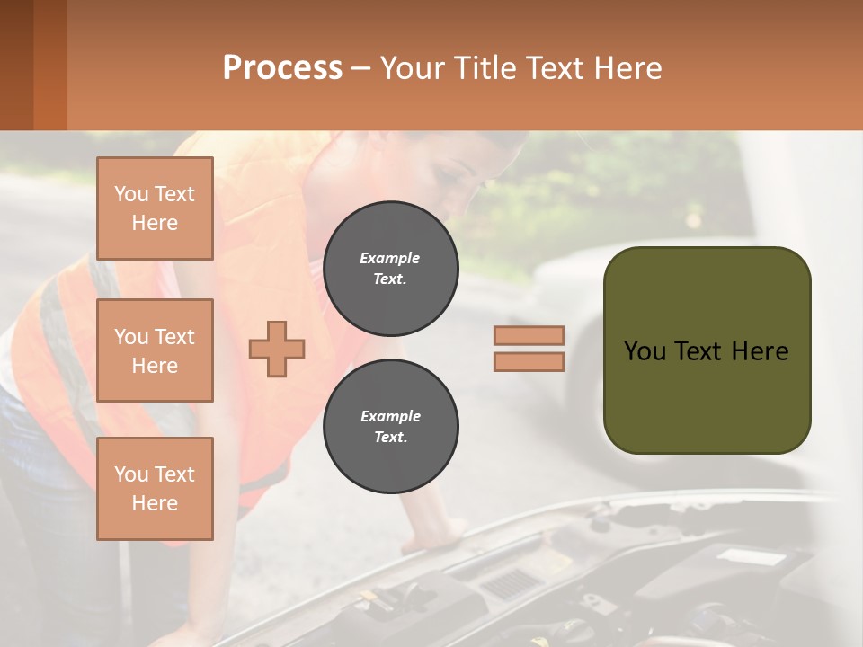 A Woman In An Orange Vest Working On A Car Engine PowerPoint Template