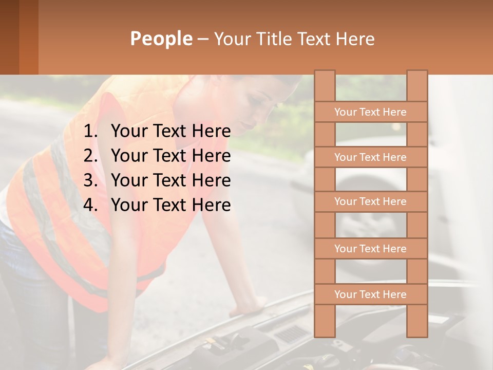 A Woman In An Orange Vest Working On A Car Engine PowerPoint Template