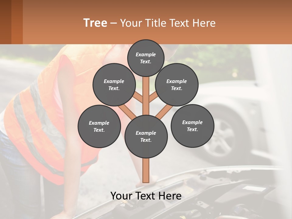 A Woman In An Orange Vest Working On A Car Engine PowerPoint Template