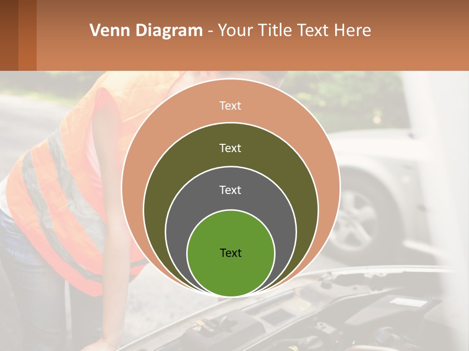 A Woman In An Orange Vest Working On A Car Engine PowerPoint Template