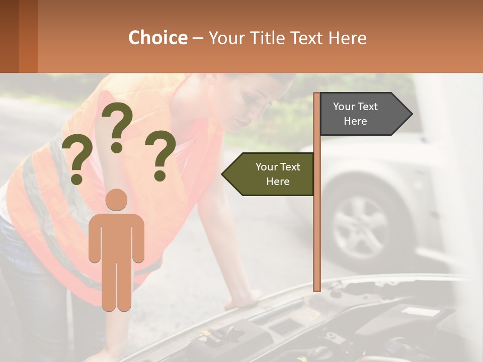 A Woman In An Orange Vest Working On A Car Engine PowerPoint Template