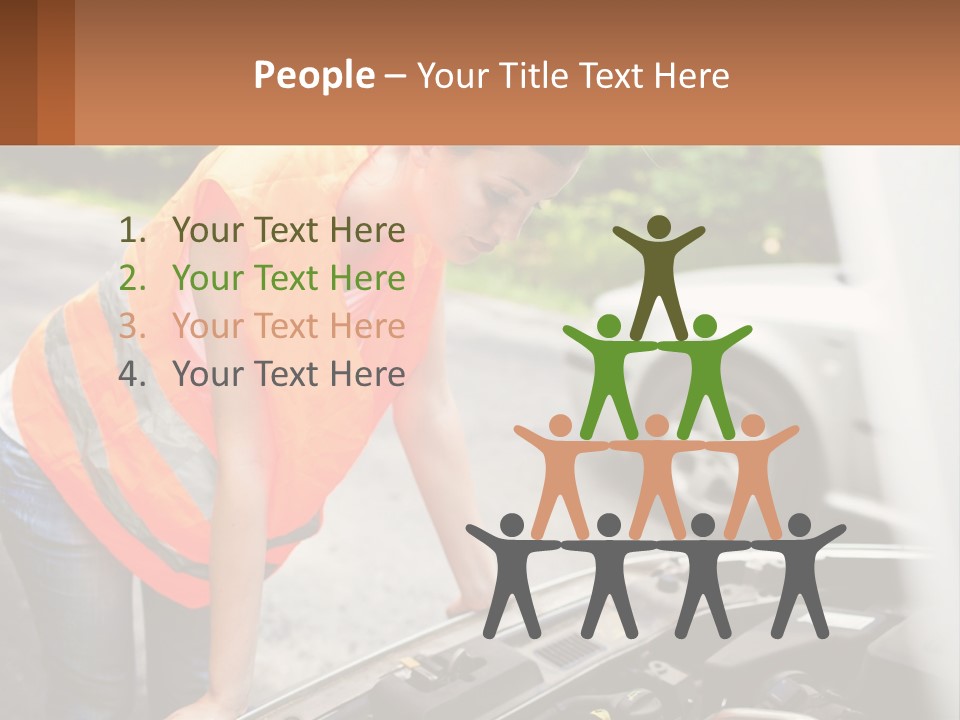 A Woman In An Orange Vest Working On A Car Engine PowerPoint Template