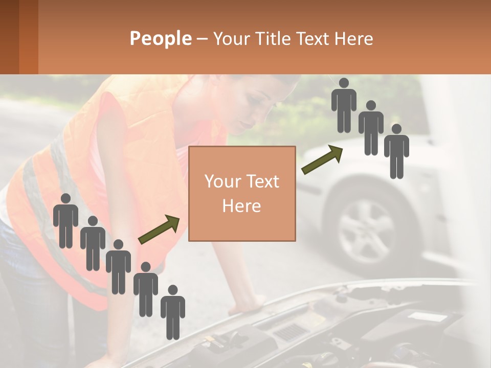 A Woman In An Orange Vest Working On A Car Engine PowerPoint Template