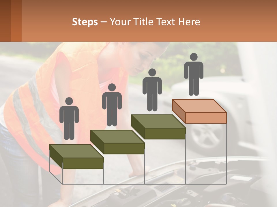 A Woman In An Orange Vest Working On A Car Engine PowerPoint Template