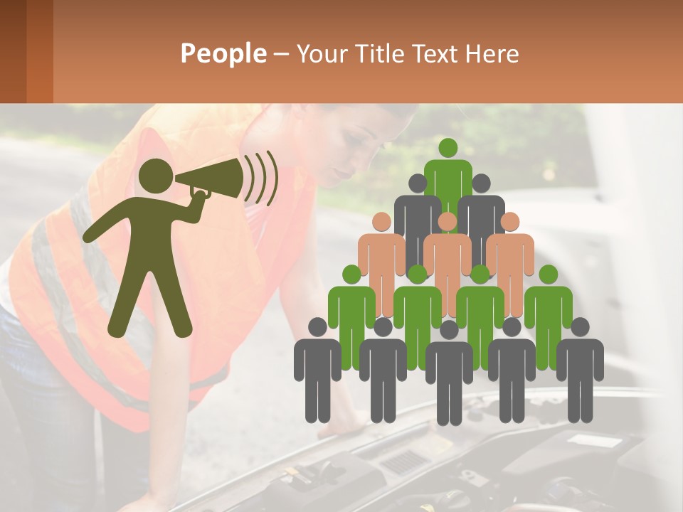 A Woman In An Orange Vest Working On A Car Engine PowerPoint Template