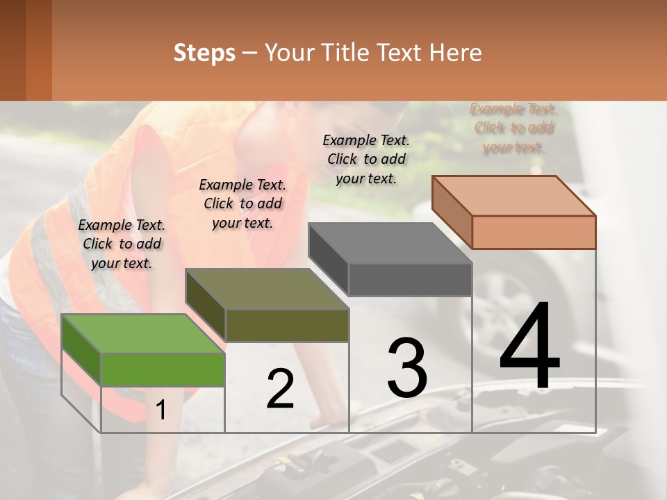 A Woman In An Orange Vest Working On A Car Engine PowerPoint Template