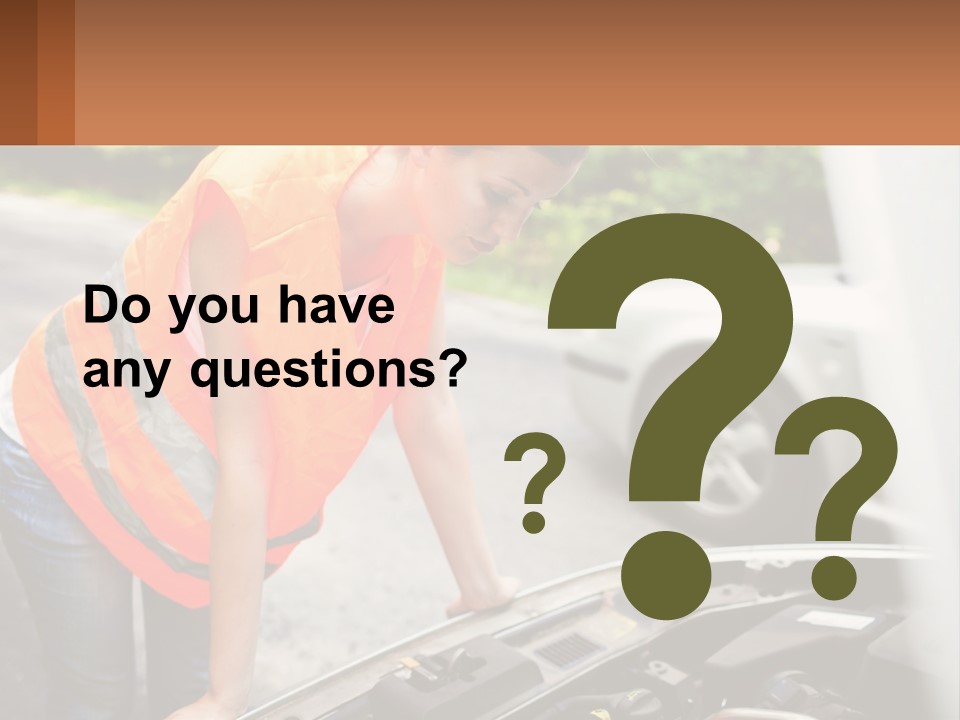 A Woman In An Orange Vest Working On A Car Engine PowerPoint Template