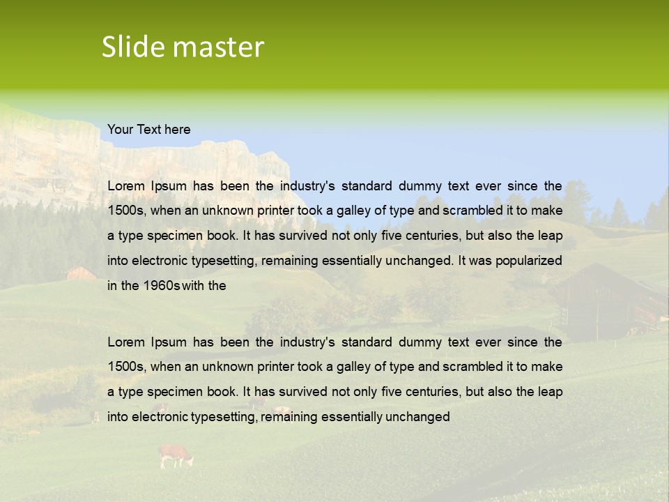 A Green Field With A Mountain In The Background PowerPoint Template